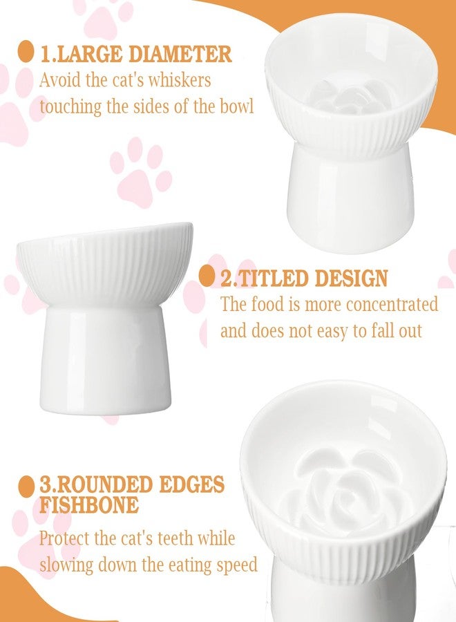 Afarnook 2 Pcs Raised Cat Slow Feeder Bowl Ceramic Elevated Cat Bowls, No Spill High Edge, Anti Vomiting for Pets Kitten Puppies Dry Wet Food and Water, Dishwasher Safe - Image 3